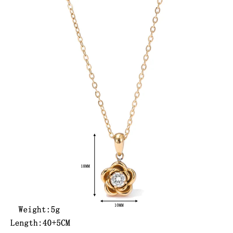 HiranyaVarna Bloom Pendant Necklace in 18K Gold PVD with Premium Cubic Zirconia on a delicate chain — waterproof, anti-tarnish, hypoallergenic