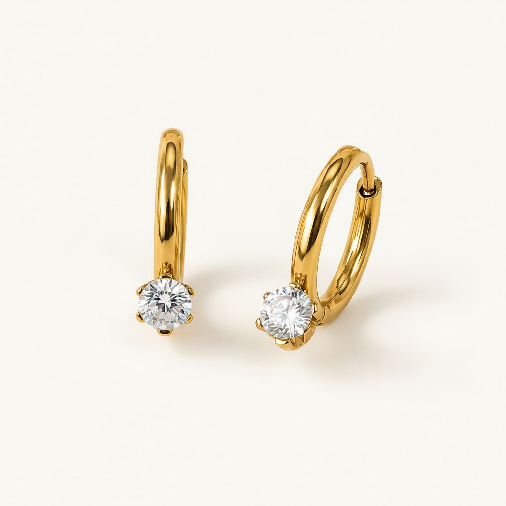 Diamond Hoop Earrings 18K Gold Plated Pair by Hiranyavarna